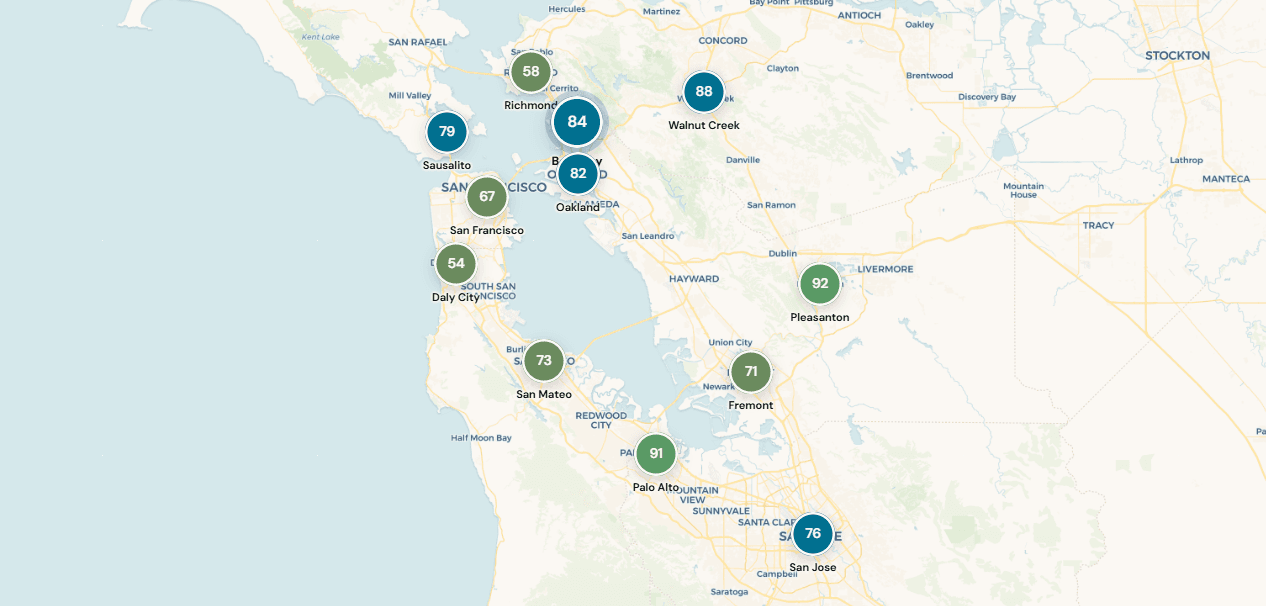 MuniSpot interactive map of municipalities color-coded by MuniScore