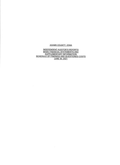 Adams County, Iowa ACFR Cover