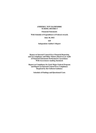 Amherst, New Hampshire School District ACFR Cover
