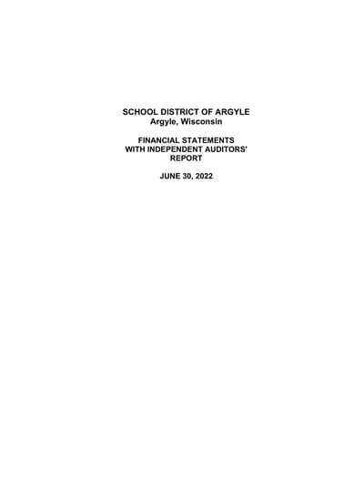 Argyle School District ACFR Cover