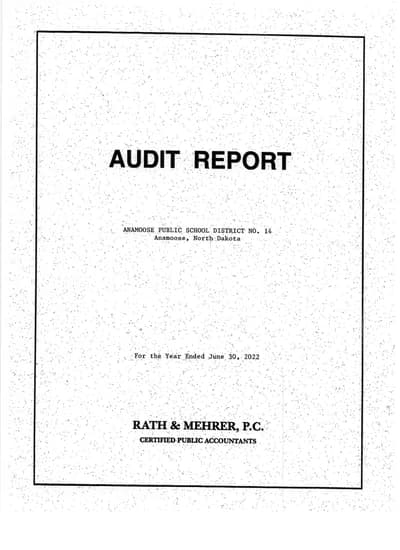 Anamoose Public School District No. 14 ACFR Cover