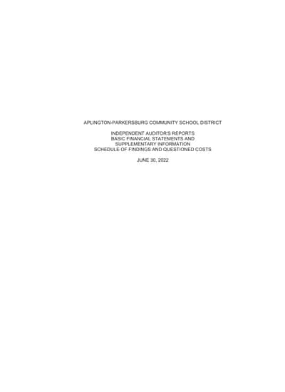 Aplington Parkersburg Community School District ACFR Cover