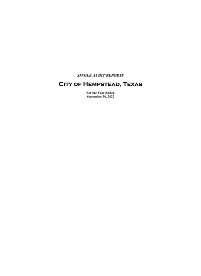 City of Hempstead, Texas ACFR Cover