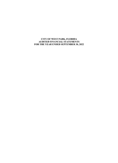 City of West Park, Florida ACFR Cover