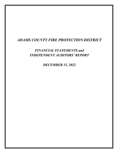 Adams County Fire Protection District ACFR Cover