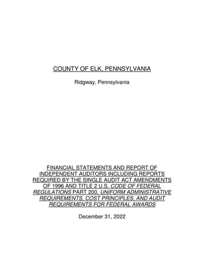 County of Elk, Pennsylvania ACFR Cover