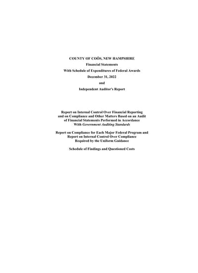 County of Coos, New Hampshire ACFR Cover