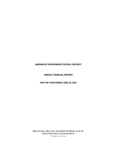 Abernathy Independent School District ACFR Cover