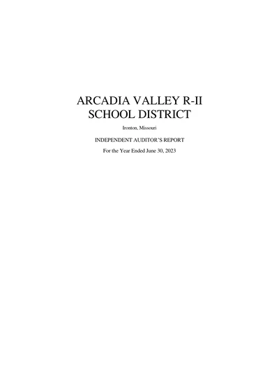 Arcadia Valley R-ii School District ACFR Cover