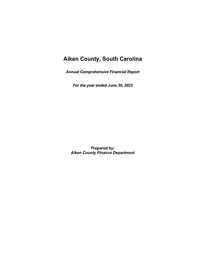 Aiken County, South Carolina ACFR Cover