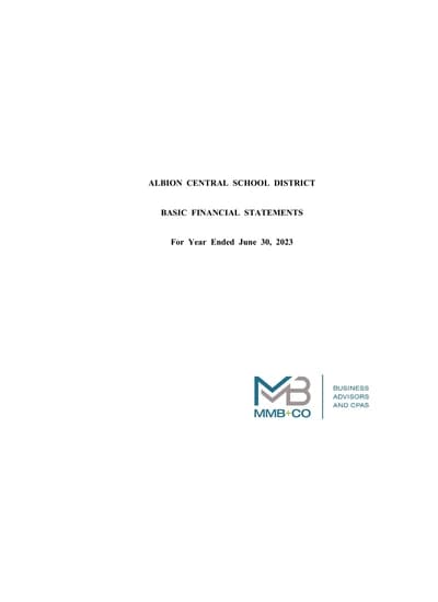 Albion Central School District ACFR Cover