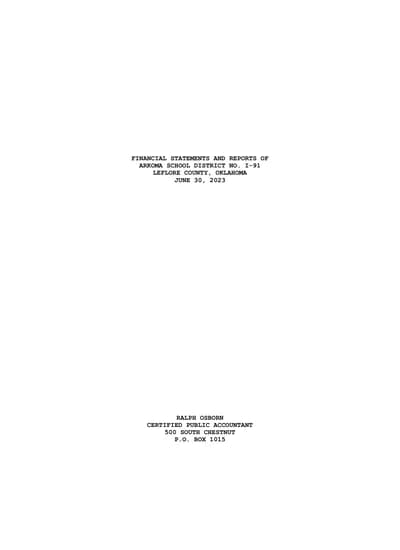Arkoma School District No. I-91 ACFR Cover