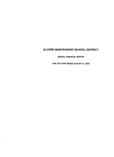 Alvord Independent School District ACFR Cover