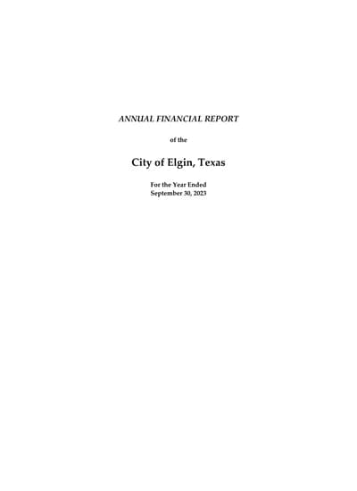 City of Elgin ACFR Cover