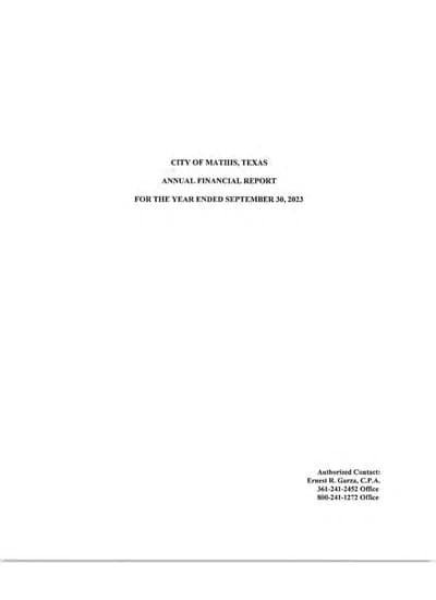 City of Mathis ACFR Cover