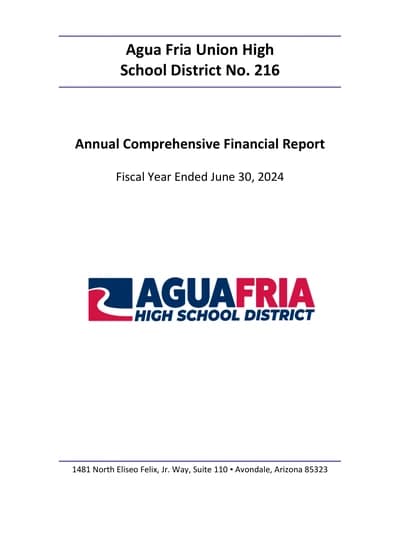 Agua Fria Union High School District No. 216 ACFR Cover