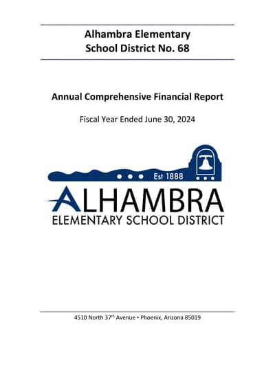 Alhambra Elementary School District No. 68 ACFR Cover