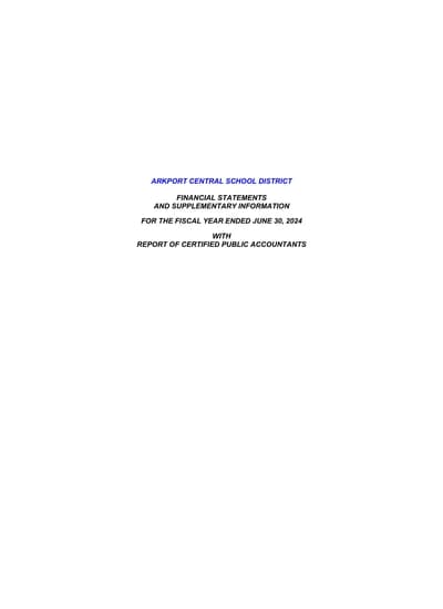 Arkport Central School District ACFR Cover