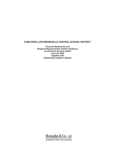 Cobleskill-richmondville Central School District ACFR Cover