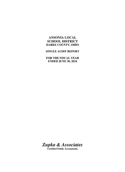 Ansonia Local School District ACFR Cover