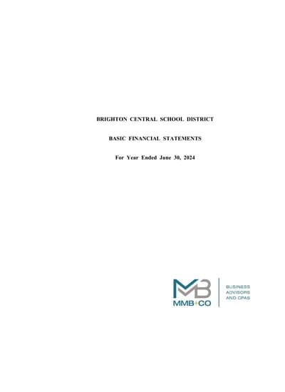 Brighton Central School District ACFR Cover