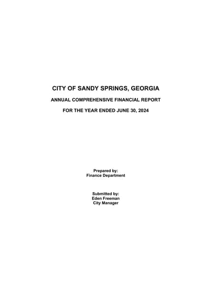 City of Sandy Springs, Georgia ACFR Cover