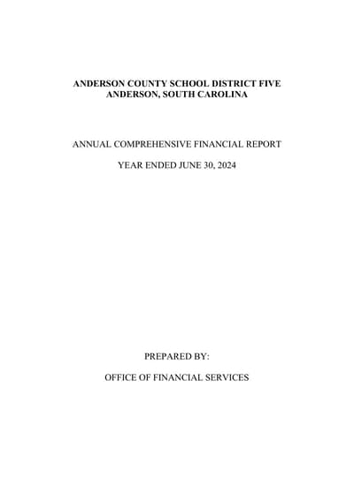 Anderson County School District Five ACFR Cover