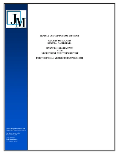 Benicia Unified School District ACFR Cover