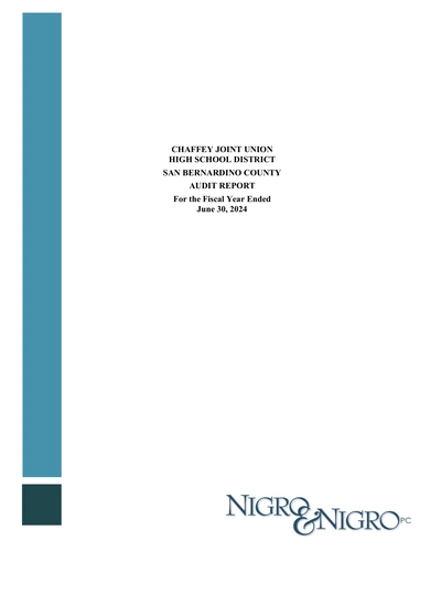 Chaffey Joint Union High School District ACFR Cover