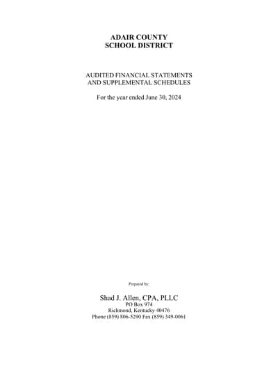 Adair County School District ACFR Cover