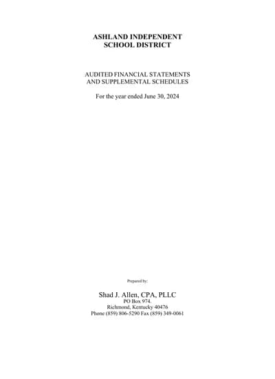 Ashland Independent School District ACFR Cover