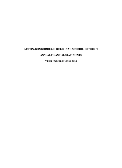 Acton-boxborough Regional School District ACFR Cover