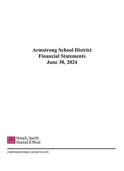 Armstrong School District ACFR Cover