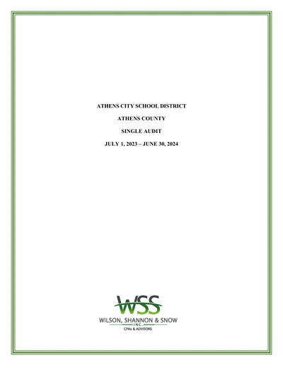 Athens City School District ACFR Cover