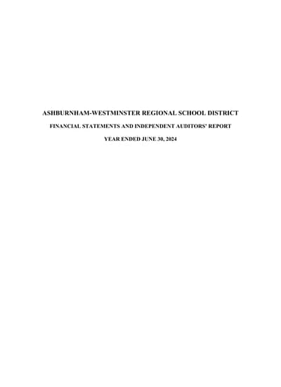 Ashburnham-westminster Regional School District ACFR Cover