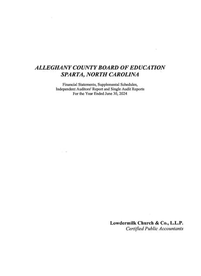 Alleghany County Board of Education ACFR Cover