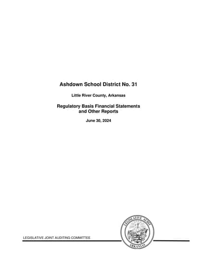 Ashdown School District ACFR Cover