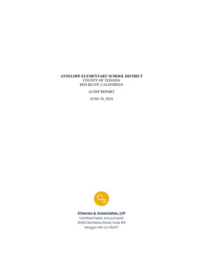 Antelope Elementary School District ACFR Cover