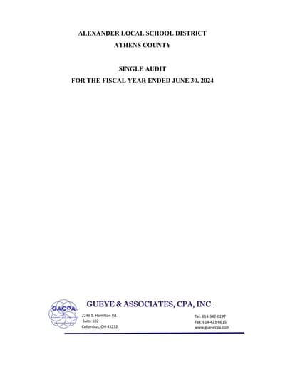 Alexander Local School District ACFR Cover