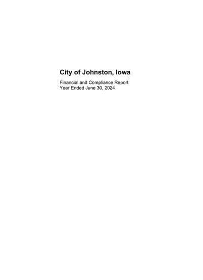 City of Johnston, Iowa ACFR Cover