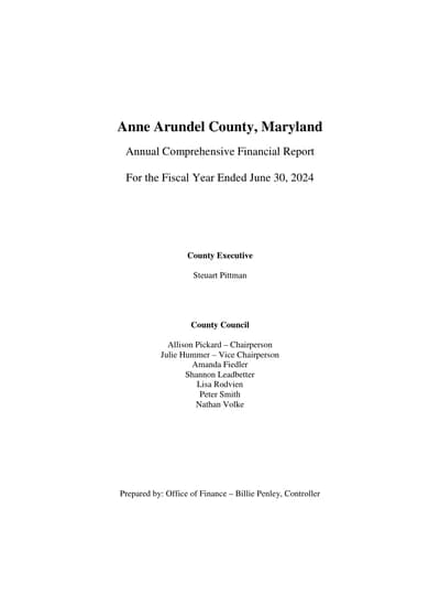 Anne Arundel County, Maryland ACFR Cover