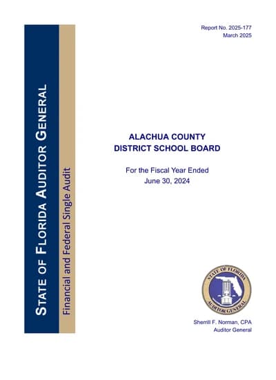 Alachua County District School Board ACFR Cover