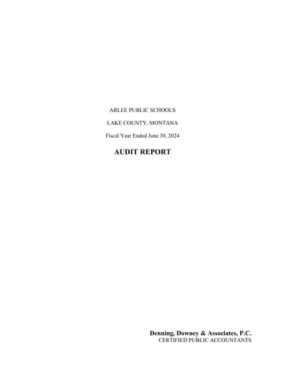 Arlee School District ACFR Cover