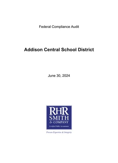 Addison Central School District ACFR Cover