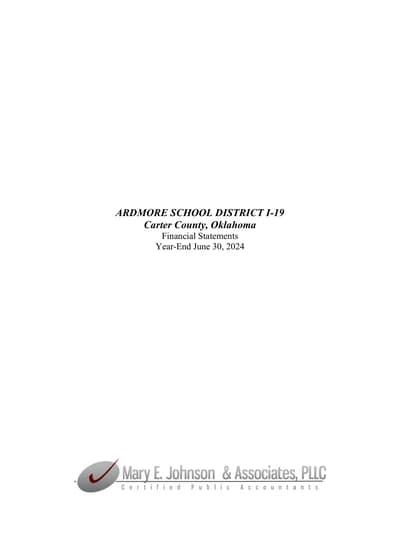 Ardmore School District I-19 ACFR Cover