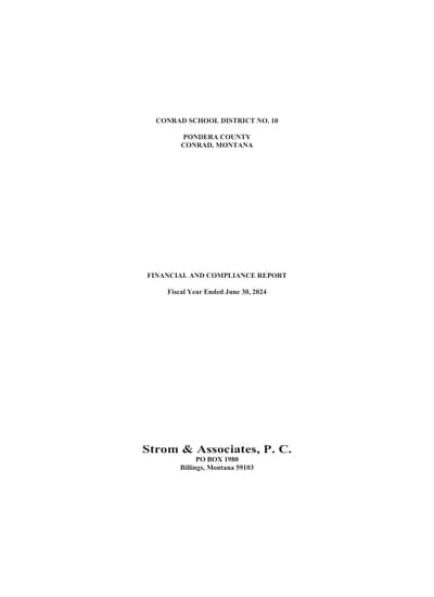 Conrad School District #10 ACFR Cover