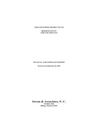 Ashland School District #32j ACFR Cover