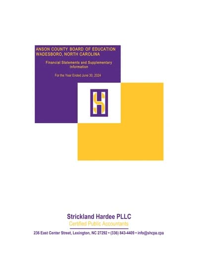 Anson County Board of Education ACFR Cover