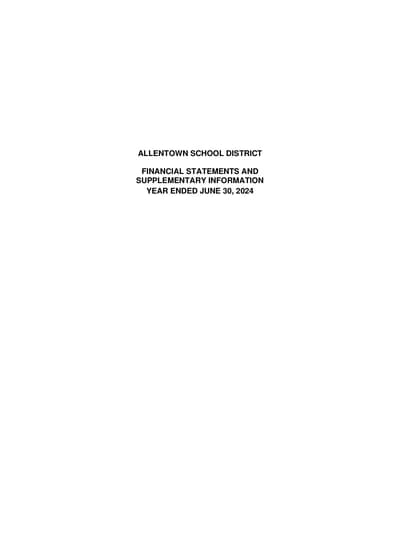 Allentown School District ACFR Cover