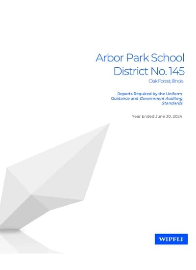 Arbor Park School District No. 145 ACFR Cover